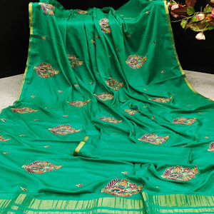 Green Festive Wear Woven Cotton Silk Saree - Peachmode