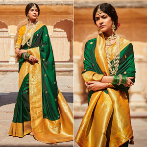 Green Festive Wear Woven-Embroidered Silk Saree - Peachmode
