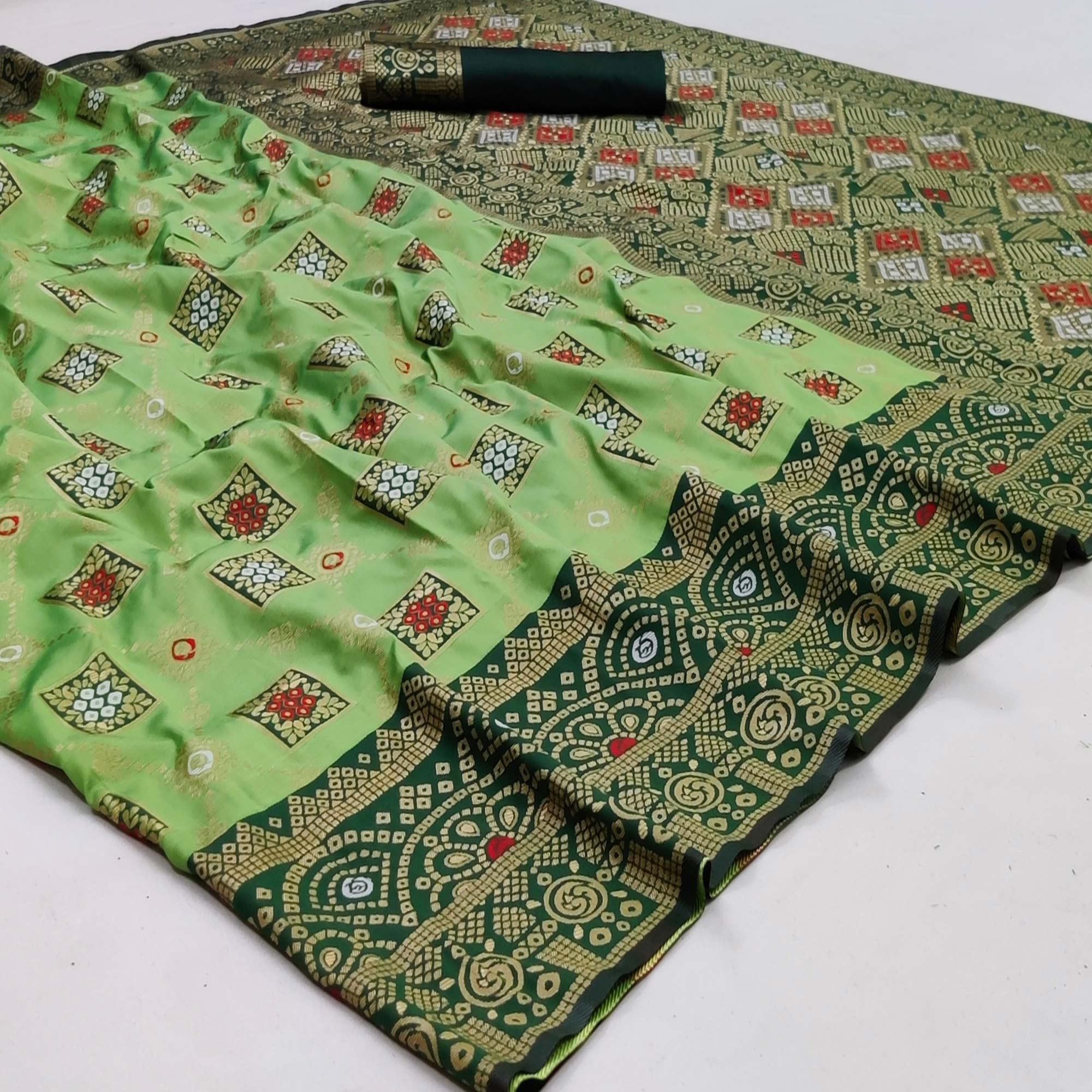 Green Festive Wear Woven Heavy Silk Saree - Peachmode