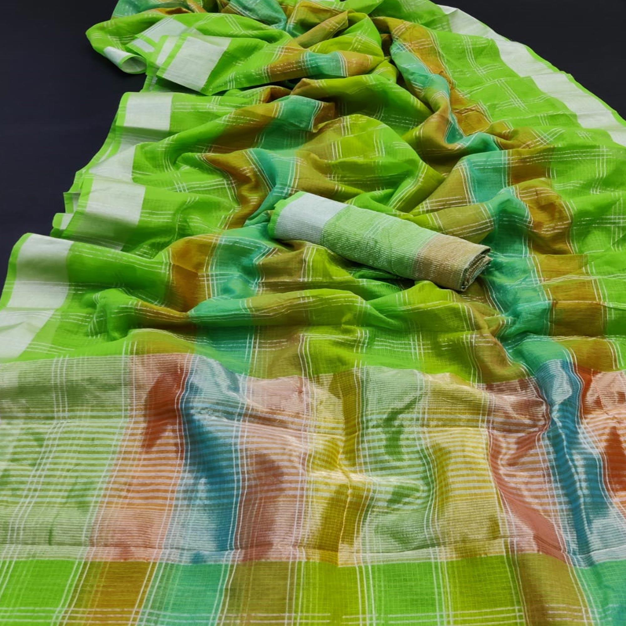 Green Festive Wear Woven Silk Border Saree - Peachmode