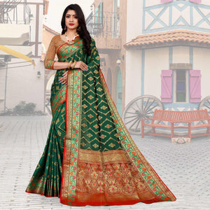 Green Festive Wear Woven Silk Saree - Peachmode