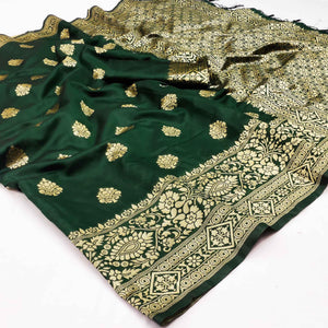 Green Festive Wear Woven Silk Saree - Peachmode