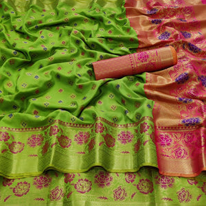 Green Festive Wear Woven Silk Saree - Peachmode