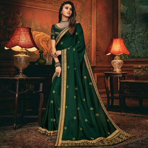 Green Festive Wear Woven Silk Saree - Peachmode