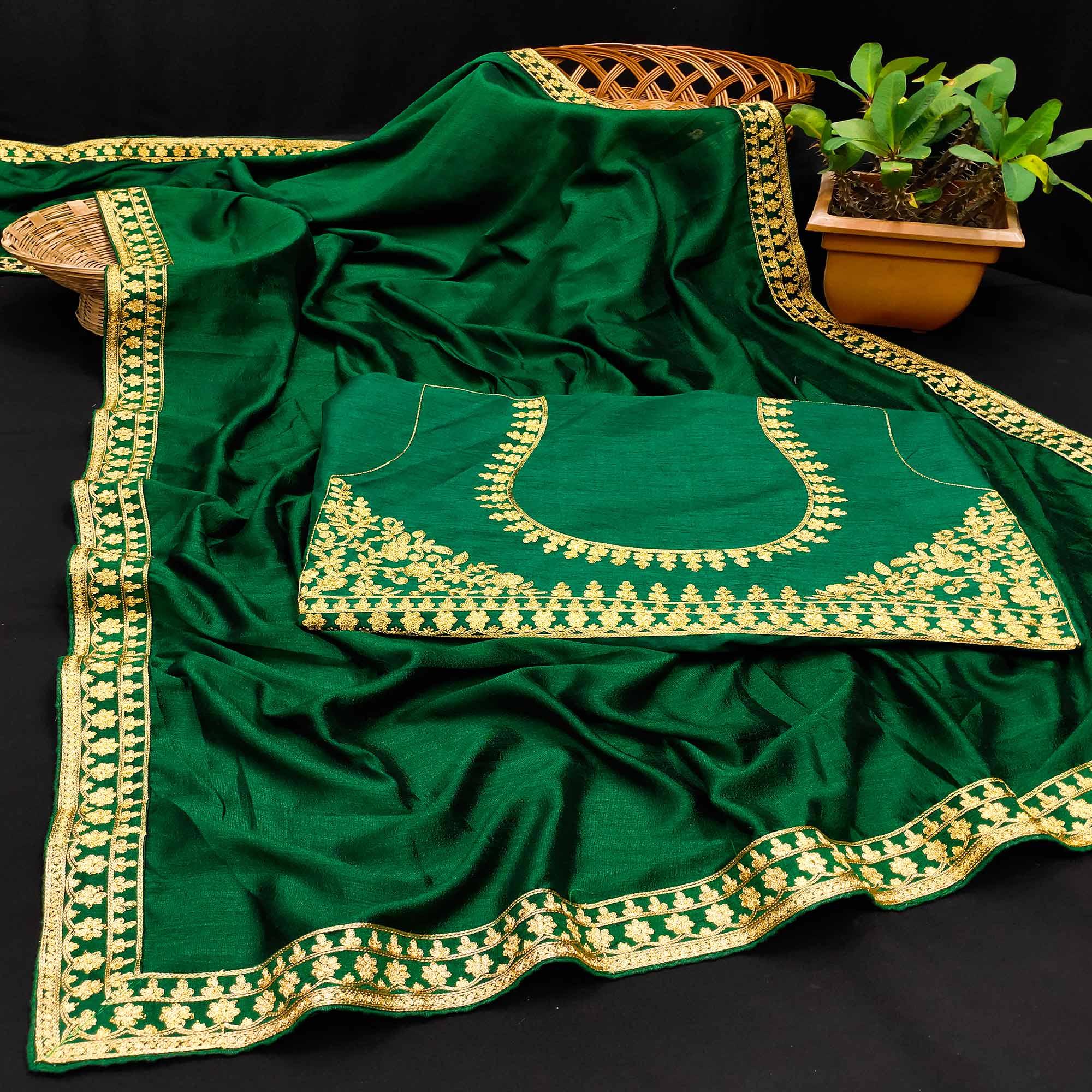 Green Festive Wear Woven Silk Saree - Peachmode