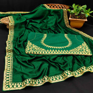 Green Festive Wear Woven Silk Saree - Peachmode