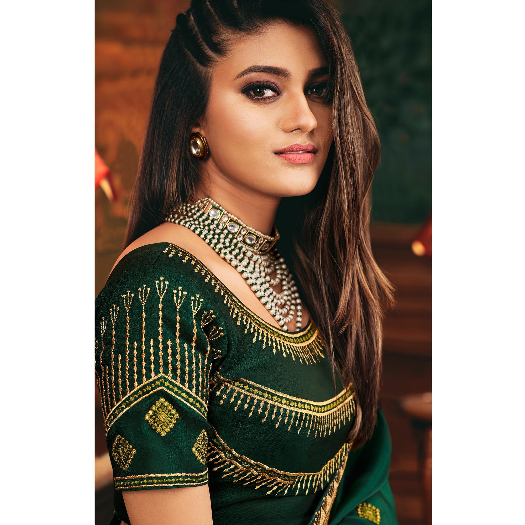 Green Festive Wear Woven Silk Saree - Peachmode