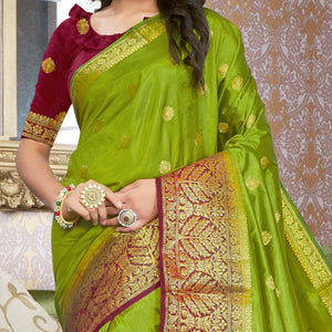 Green Festive Wear Woven Silk Saree - Peachmode