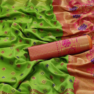 Green Festive Wear Woven Silk Saree - Peachmode