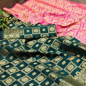 Green Festive Wear Woven Silk Saree With Border - Peachmode