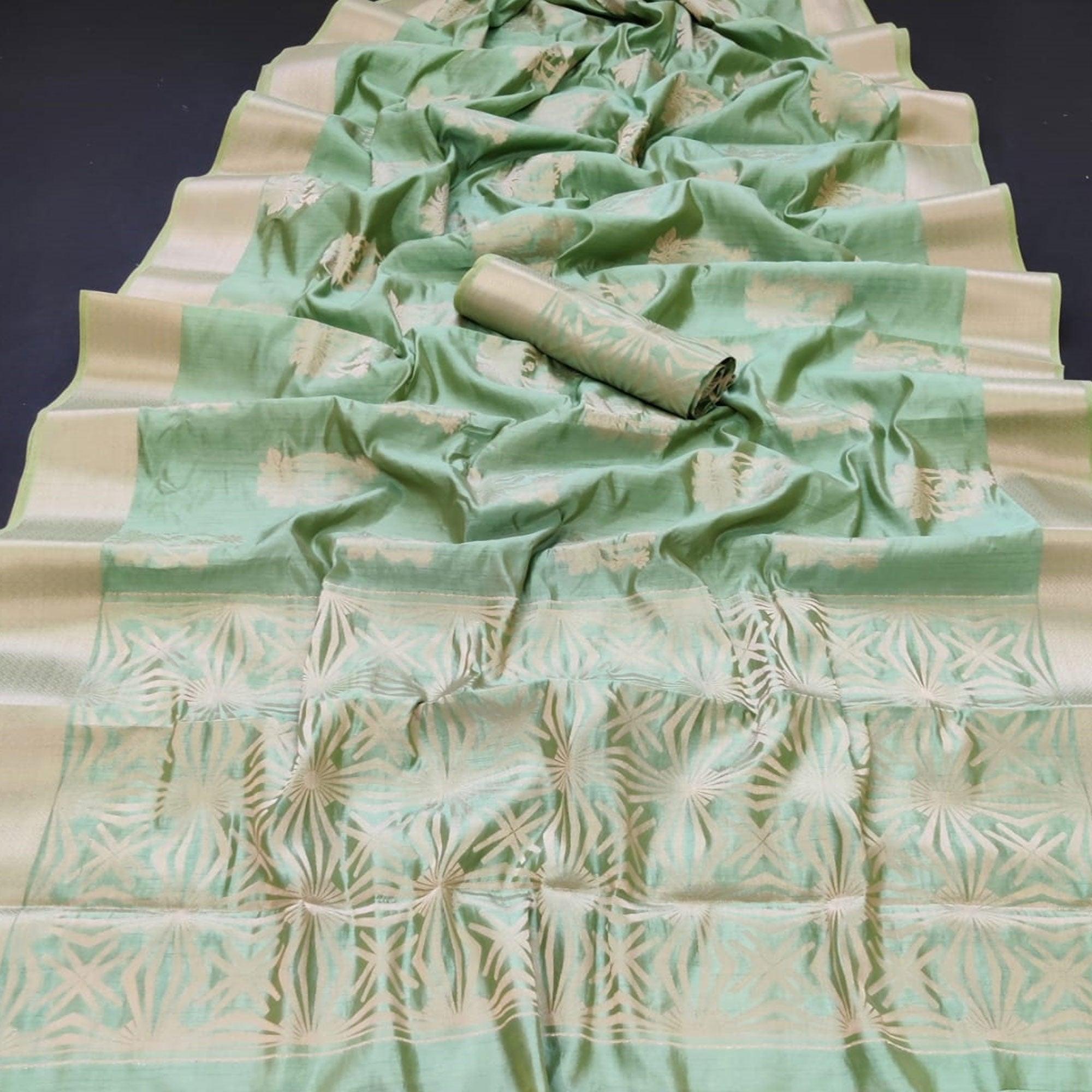 Green Festive Wear Woven Silk Saree With Butta Pallu - Peachmode