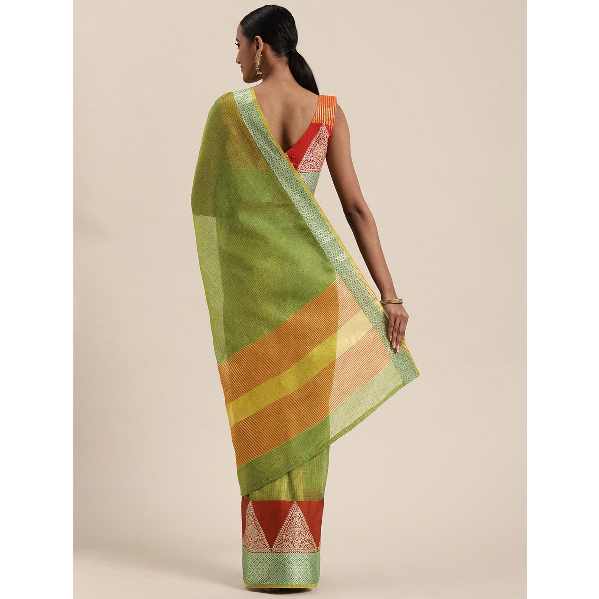 Green Festive Wear Woven Silk Saree With Jacquard Border - Peachmode