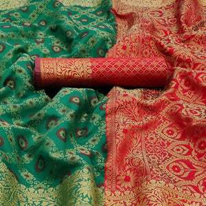 Green Festive Wear Woven Silk Saree With Patola Rich Pallu - Peachmode
