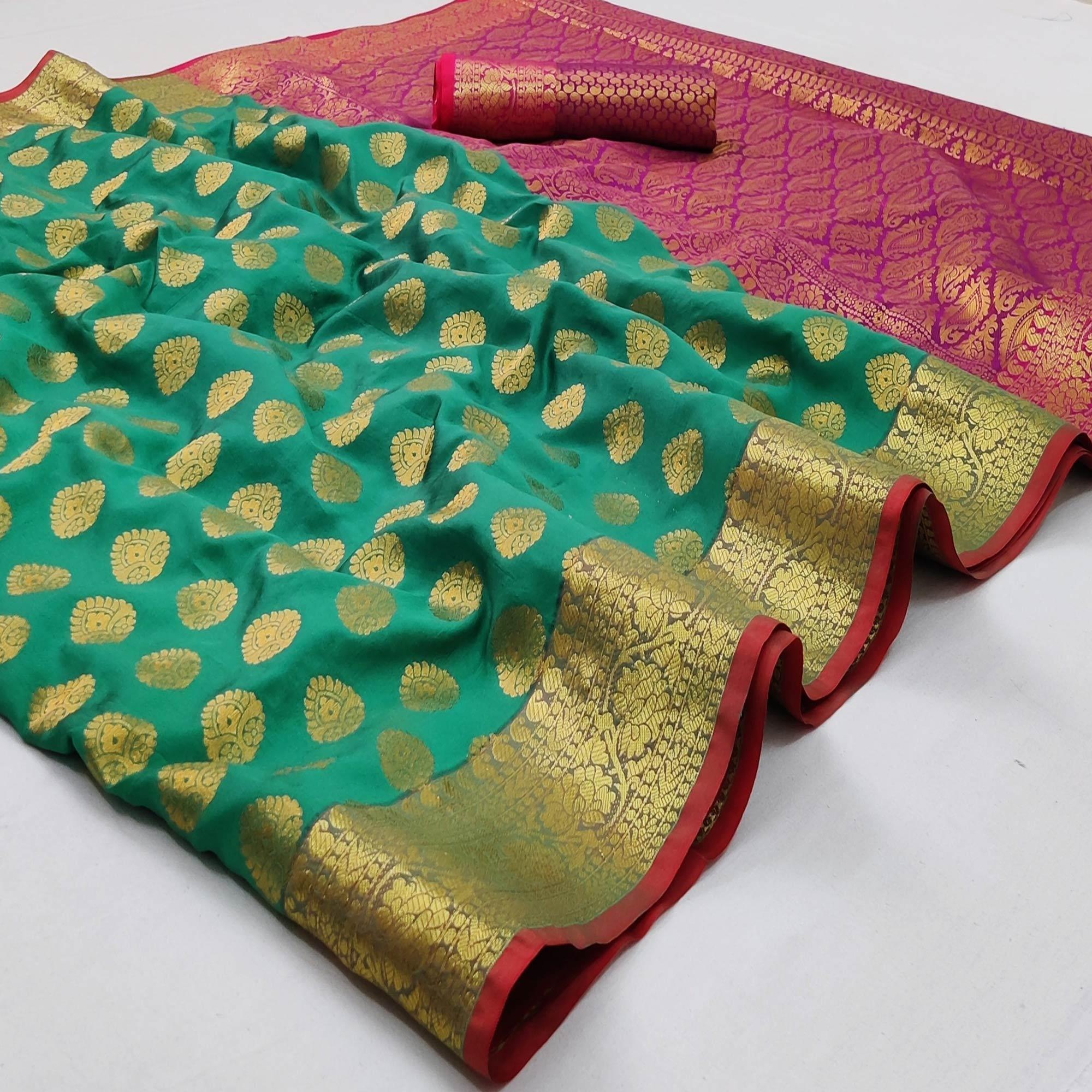 Green Festive Wear Woven Silk Saree With Rich Pallu - Peachmode