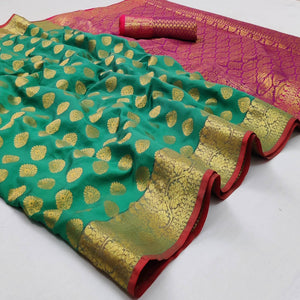 Green Festive Wear Woven Silk Saree With Rich Pallu - Peachmode
