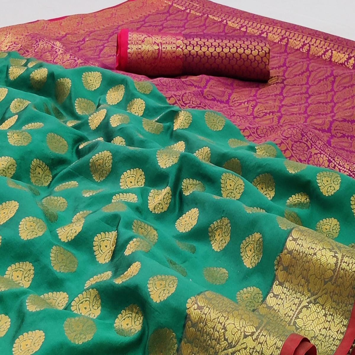 Green Festive Wear Woven Silk Saree With Rich Pallu - Peachmode