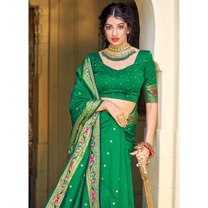 Green Festive Wear Woven Soft Banarasi Silk Saree - Peachmode