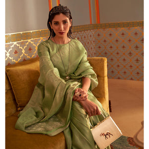 Green Festive Wear Woven Two Tone Satin Silk Saree - Peachmode