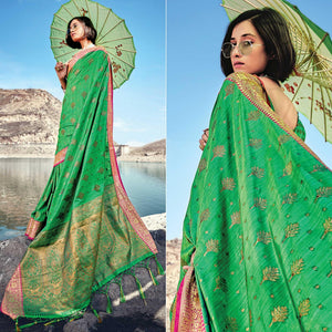 Green Festive Wear Zari Woven Banarasi Silk Saree - Peachmode