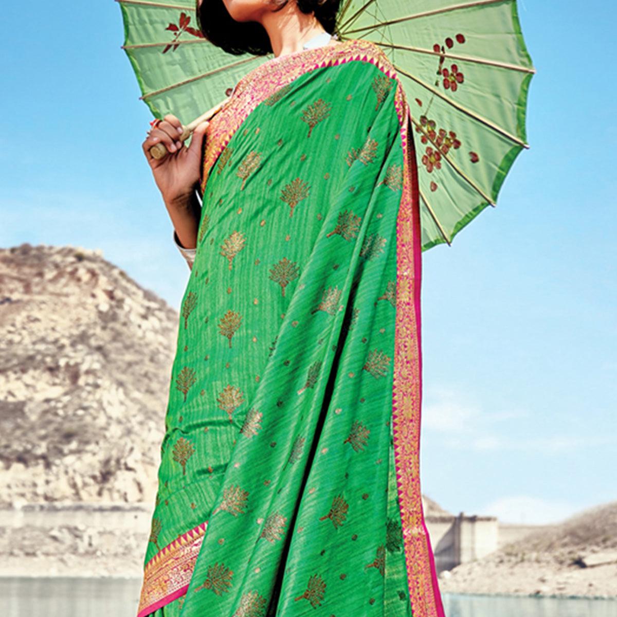 Green Festive Wear Zari Woven Banarasi Silk Saree - Peachmode