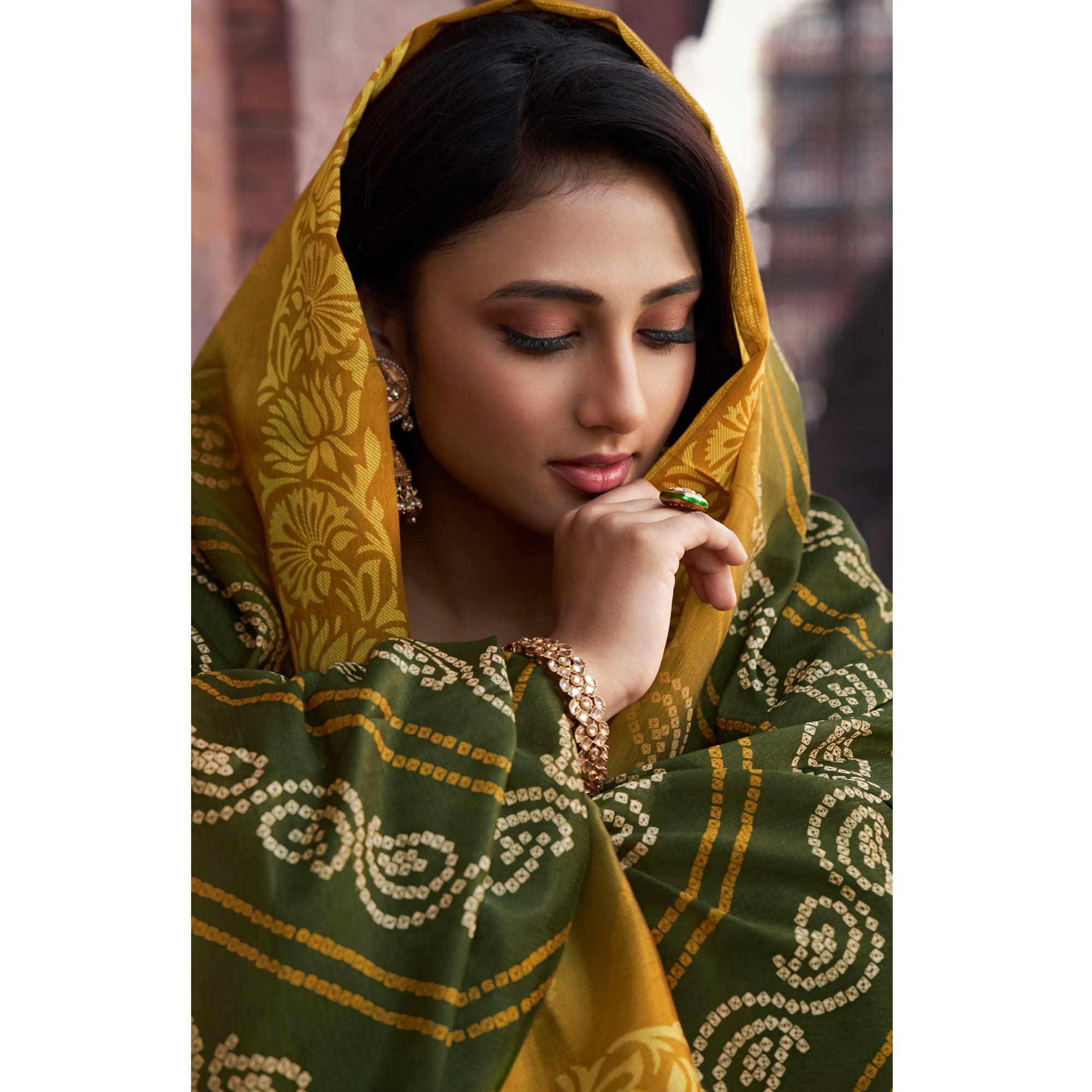 Green Floral Embroidered chiffon Salwar Suit - Peachmode