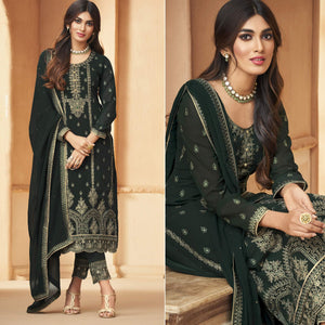 Green Floral Embroidered Georgette Pakistani Suit - Peachmode