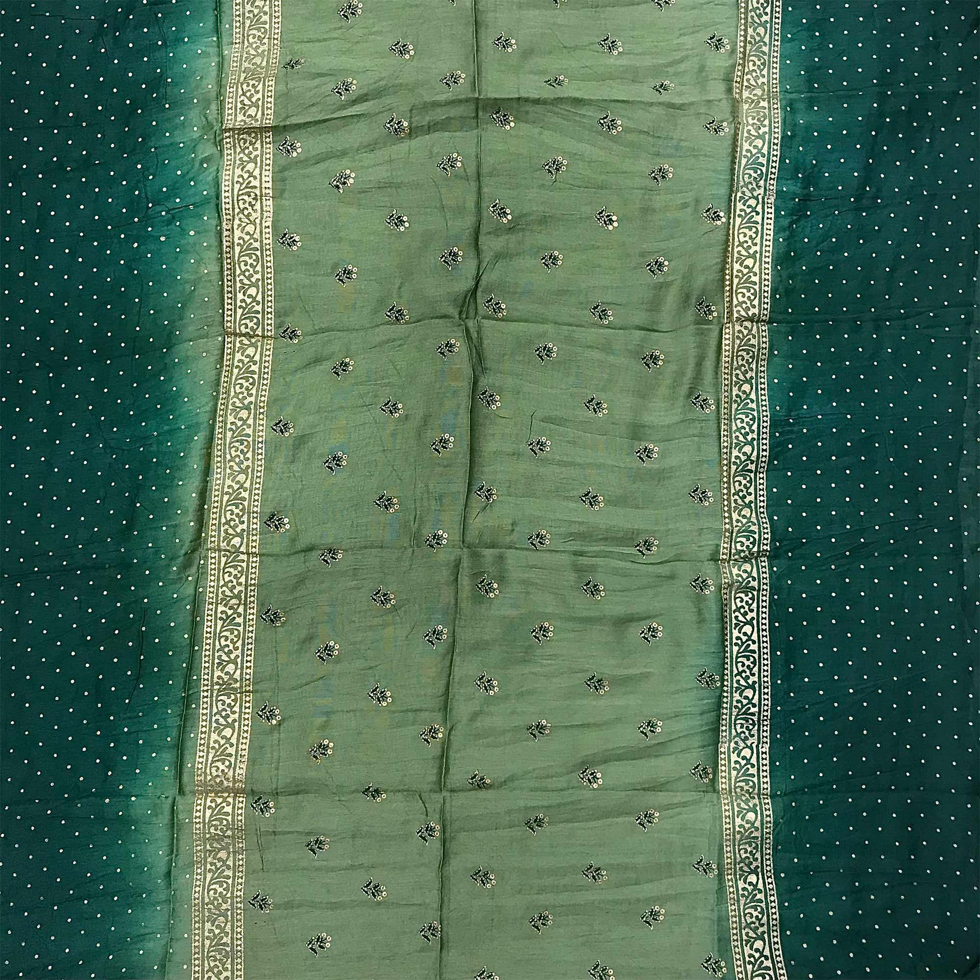 Green Floral Embroidered Pure Cotton Dress Material - Peachmode