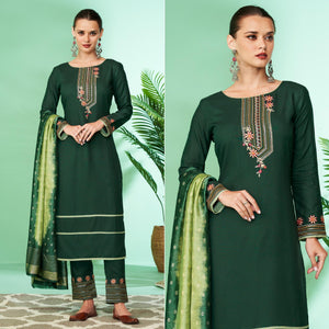 Green Floral Embroidered Rayon Kurti Pant Set - Peachmode