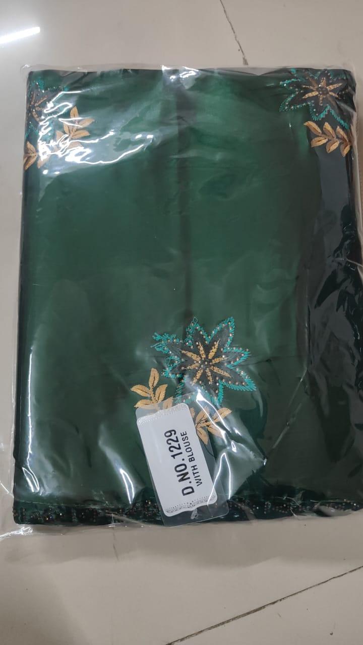 Green Floral Embroidered With Embellished Georgette Saree - Peachmode
