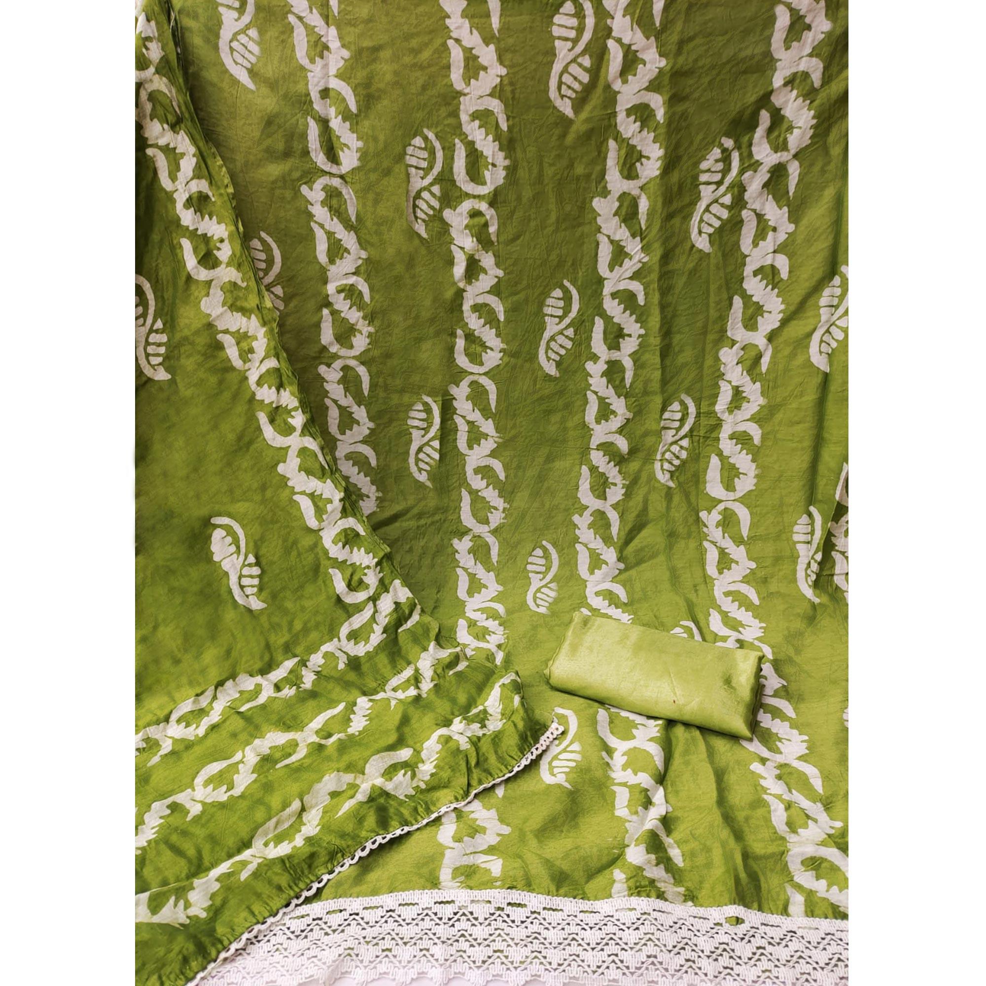 Green Floral Printed Chanderi Dress Material - Peachmode