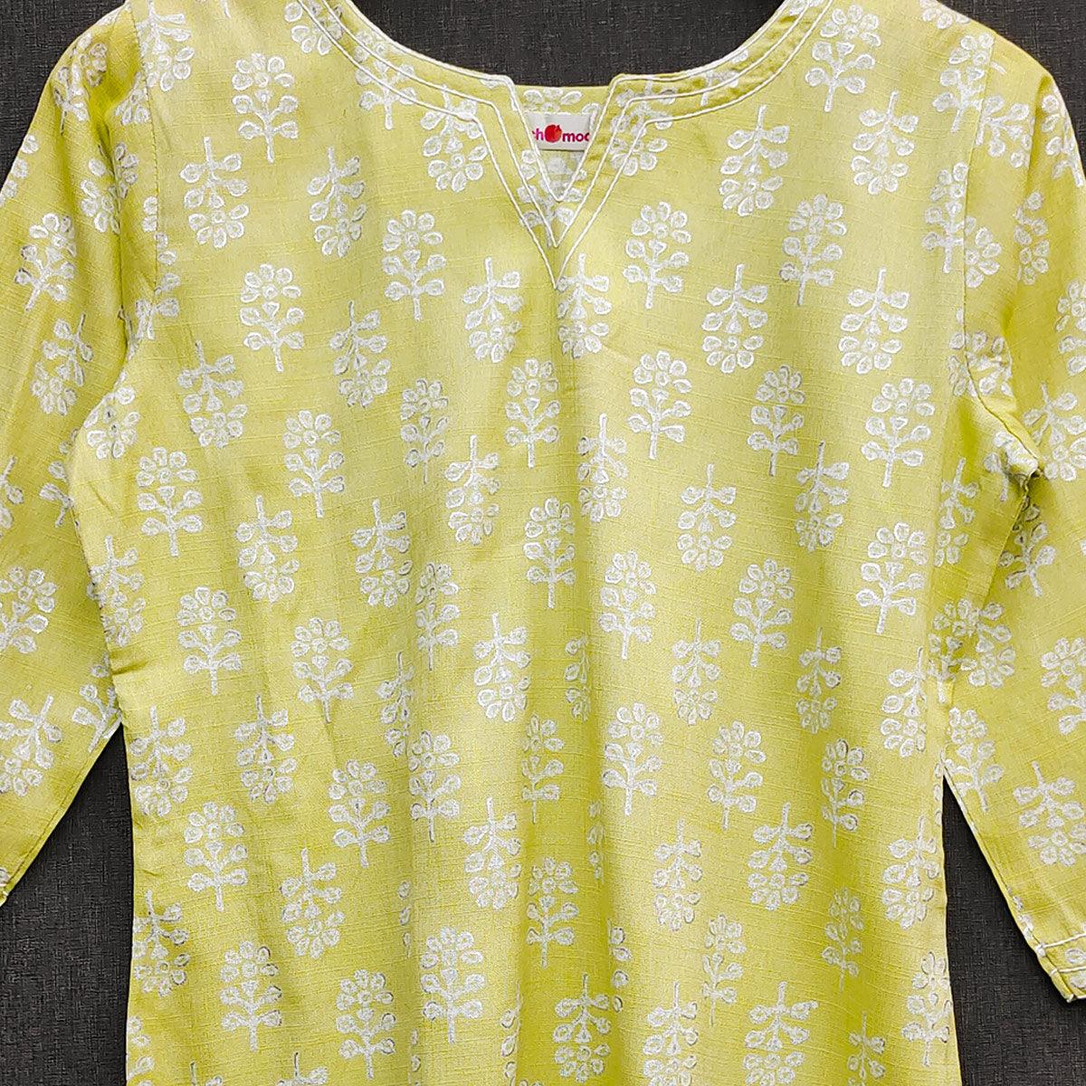 Green Foil Printed Rayon Top - Peachmode