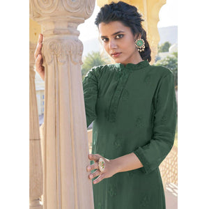 Green Lucknowi Embroidered Georgette Kurti Palazzo Set - Peachmode