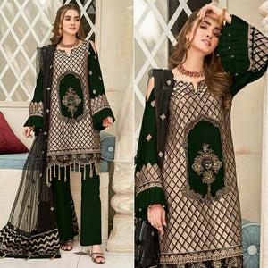 Green Party Wear Embroidered Georgette Pakistani Suit - Peachmode