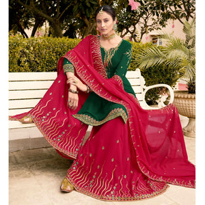 Green Party Wear Embroidery Soft Georgette Palazzo Suit - Peachmode