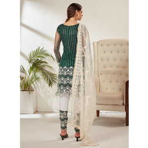 Green Partywear Embroidered Heavy Net Pakistani Suit - Peachmode