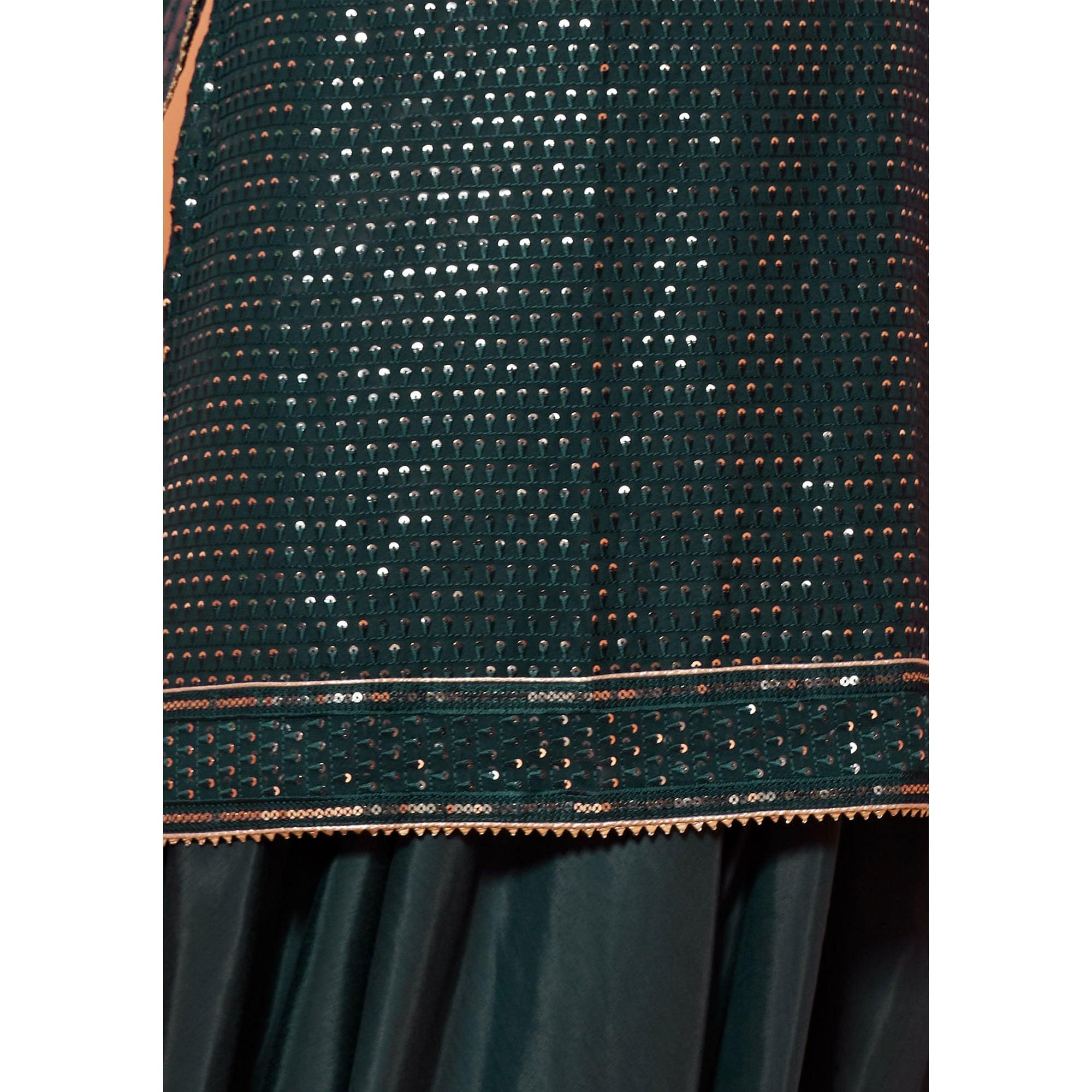Green Partywear Sequence & Thread Embroidered Pure Georgette Palazzo Suit - Peachmode