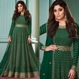 Green Partywear Sequence Embroidered Georgette Gown - Peachmode