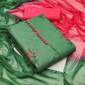 Green Printed Cotton Dress Material - Peachmode