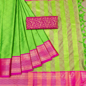 Green Printed Cotton Silk Saree - Peachmode