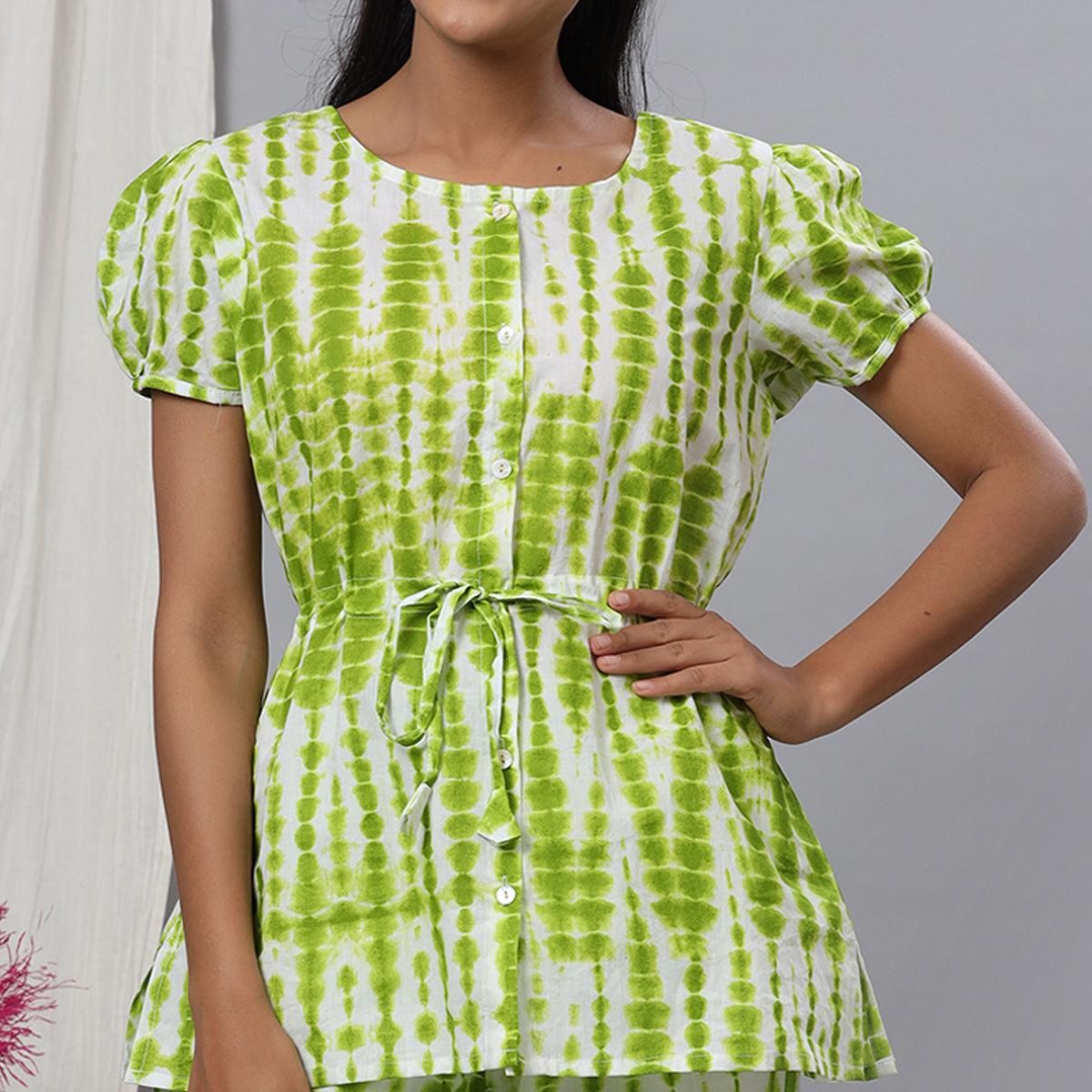 Green Printed Pure Cotton Night Suit - Peachmode