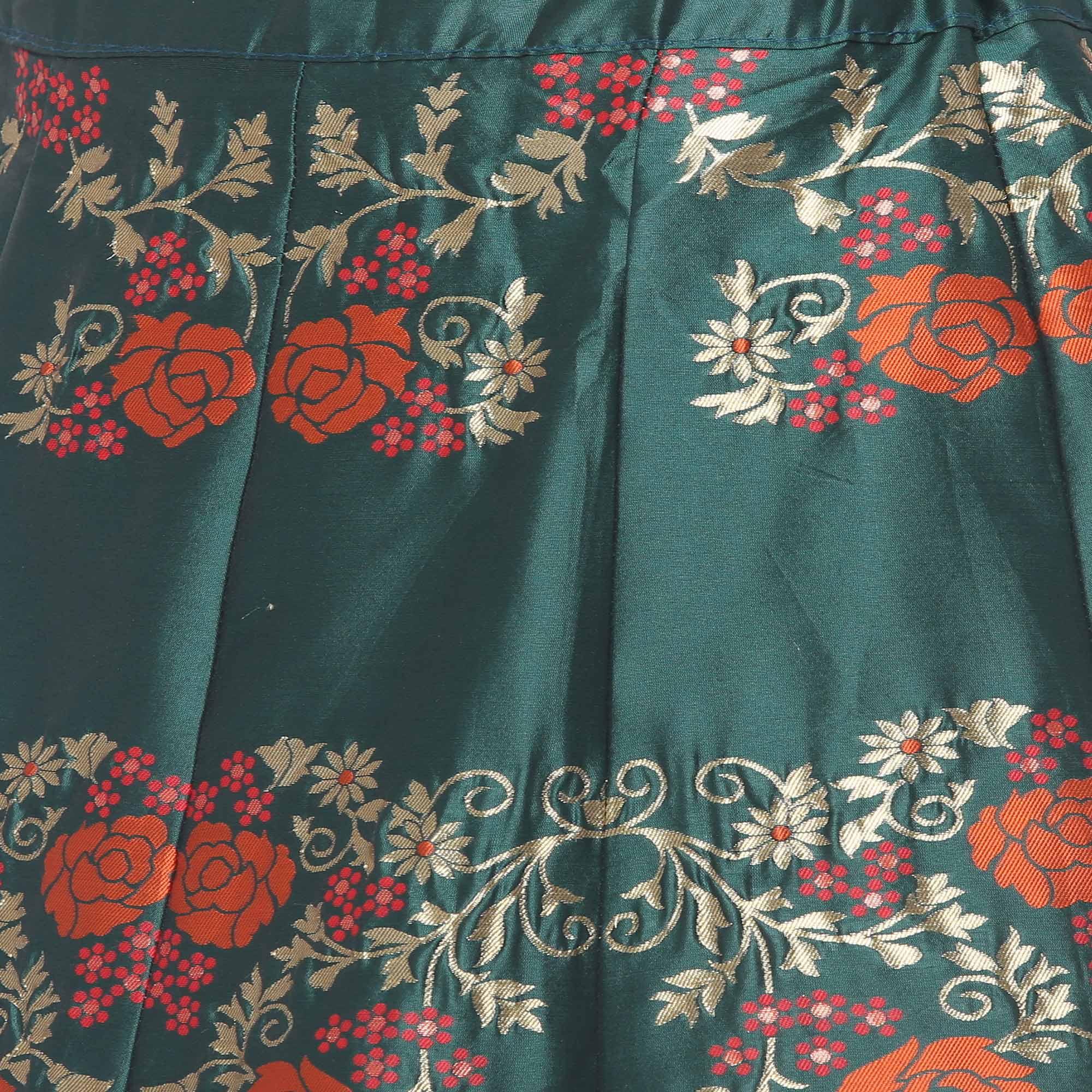 Green-Red Festive Wear Floral Woven Jacquard Lehenga Choli - Peachmode