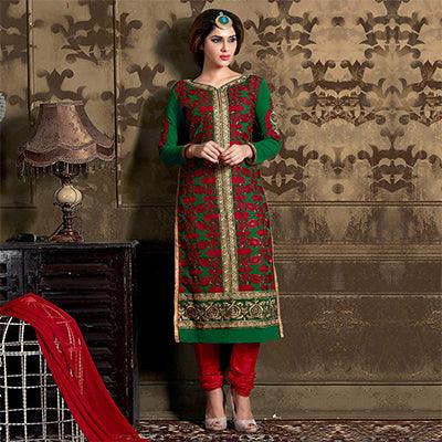 Green - Red Georgette Salwar Suit - Peachmode