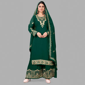 Green Semi Party Wear Embroidered Heavy Georgette Palazzo Suit - Peachmode