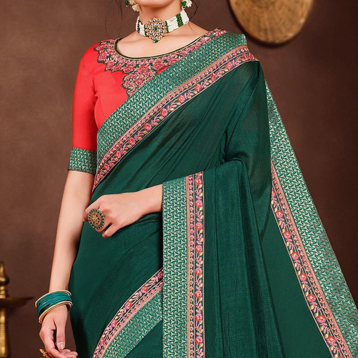 Green Solid Art Silk Saree - Peachmode