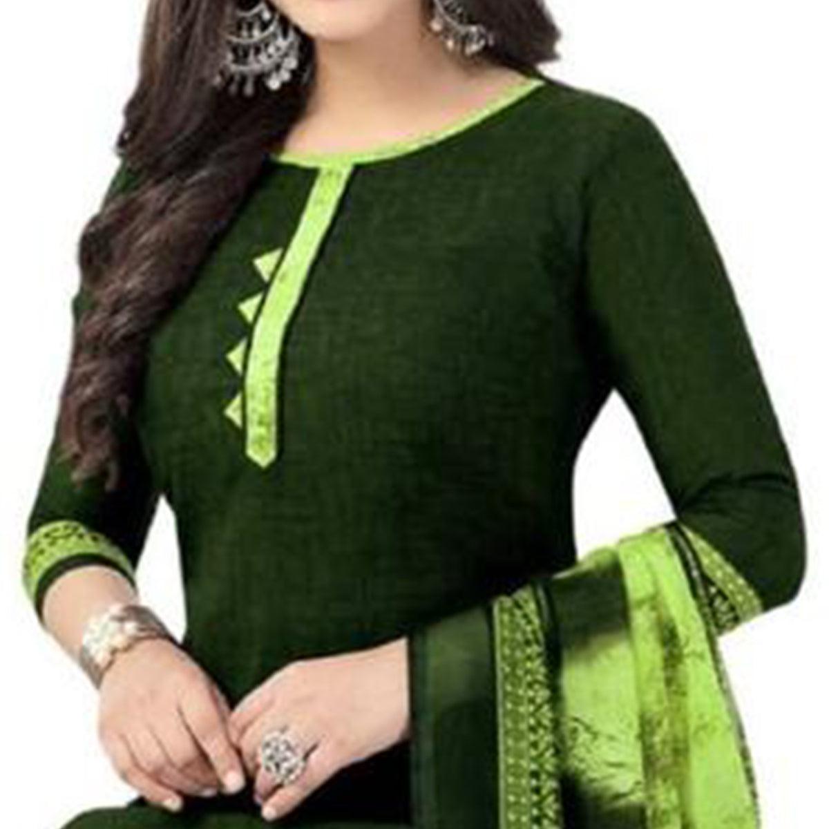 Green Solid Crepe Patiala Dress Material - Peachmode