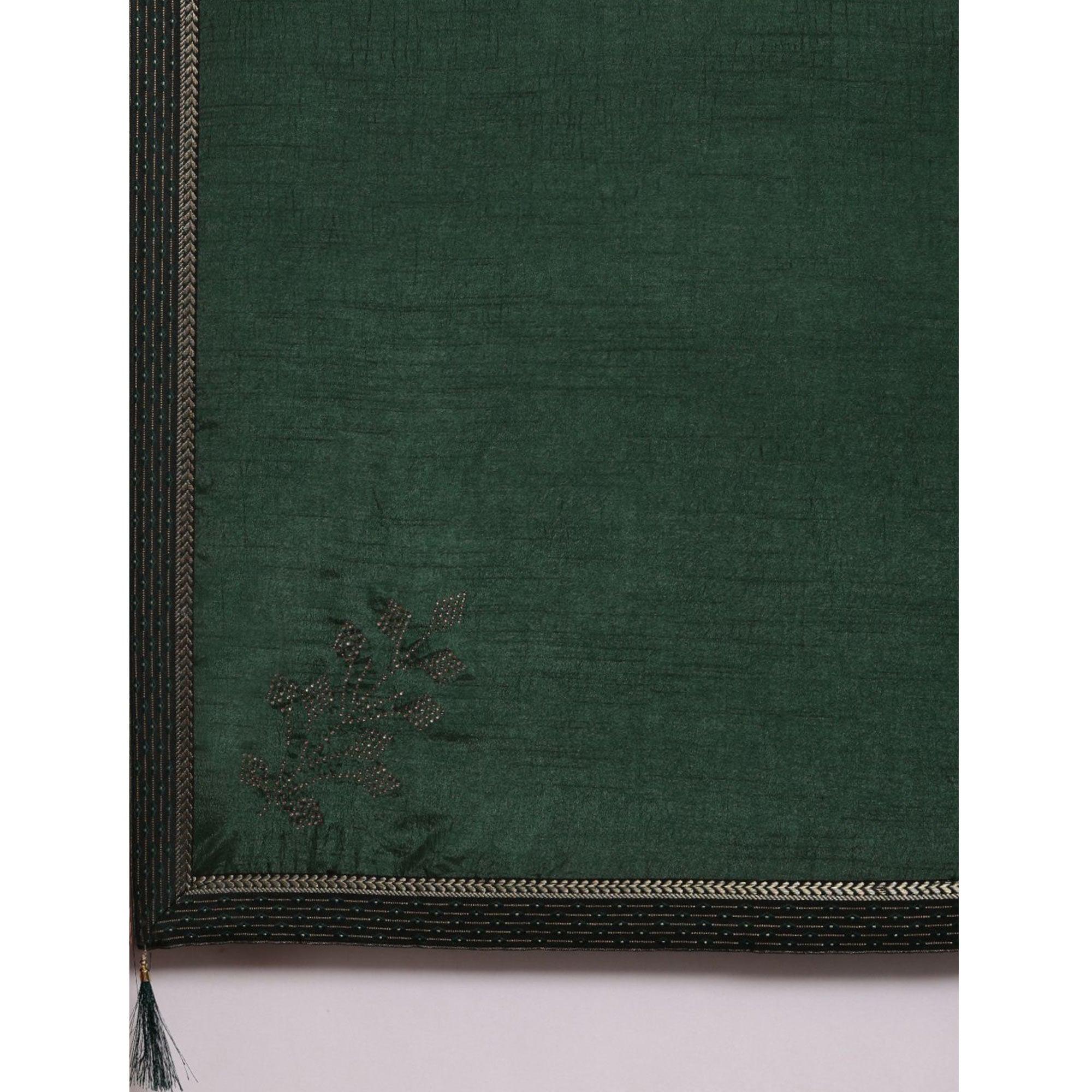 Green Solid With Woven Border Art Silk Saree - Peachmode