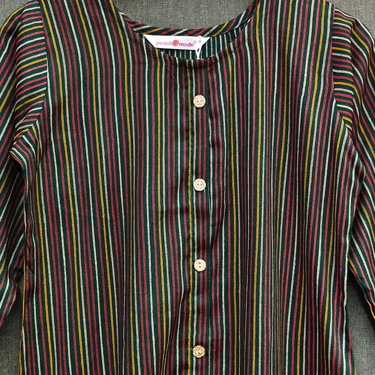 Green Striped Printed Rayon Top - Peachmode