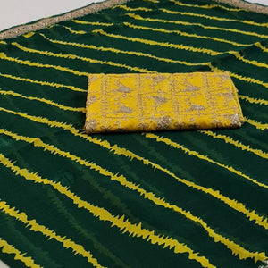 Green Stripes Printed Georgette Saree - Peachmode