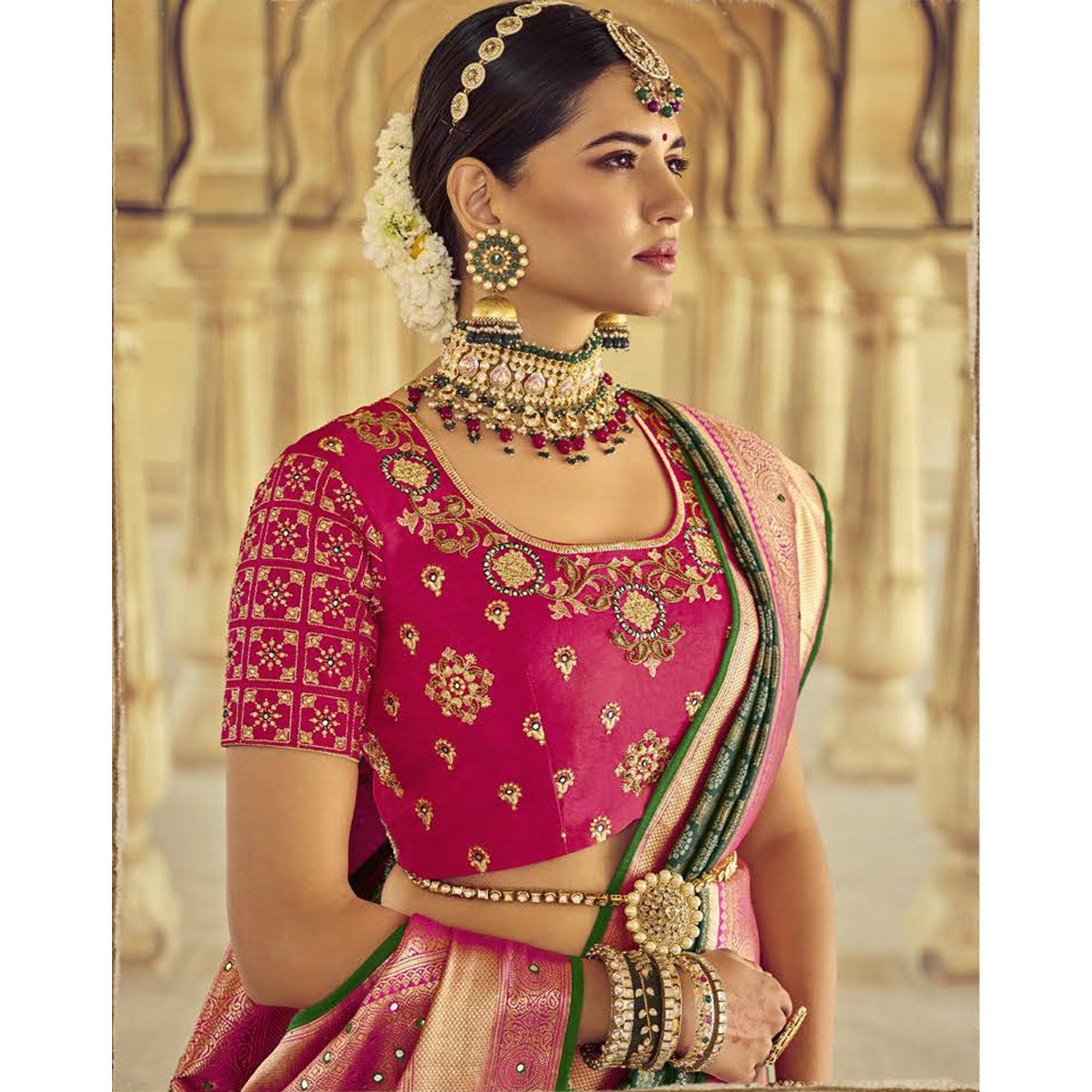Green Wedding Wear Resham With Embellished Silk Kanjivaram Saree - Peachmode
