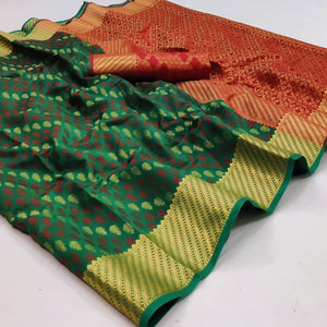 Green Woven Art Silk Saree - Peachmode